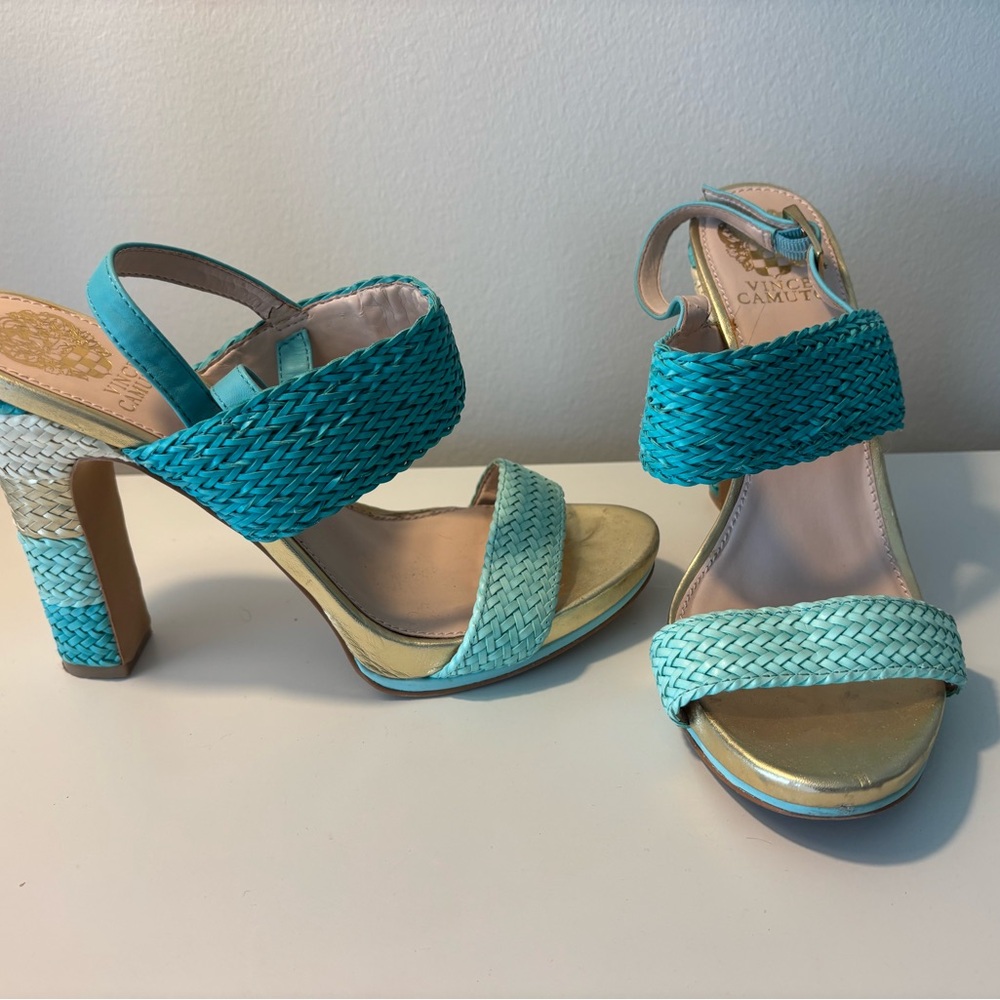 Aqua Blue Woven Heels